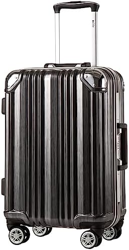 Coolife Luggage Aluminium Frame Suitcase TSA Lock 100% PC 20in 24in 28in (Black, M(24in))