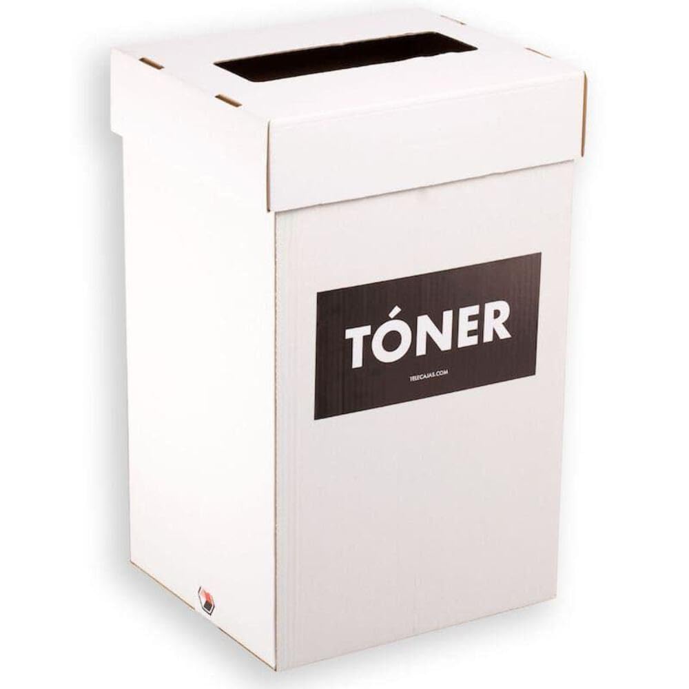 TELECAJAS Contenedor Reciclaje Tóner con Tapa, Pack 5 Cajas de Cartón 41,5x32,5x69,5 cm para Cartuchos Usados de Impresora Láser y Tinta, Ideal Oficinas y Puntos de Recogida