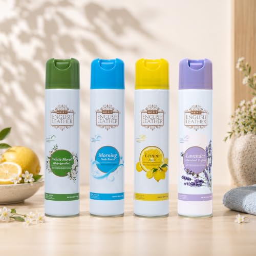 Image of Next Care English Leather Air Freshener Spray 220ml Each | Long Lasting Room Freshener for Home, Office & Car | Odour Eliminator (White Floral, Morning, Lemon & Lavender)
