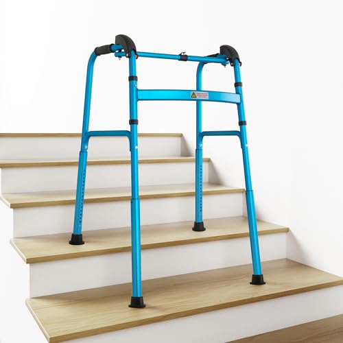 NORTTA Foldable Stair Climbing Walker for Seniors,Adjustable 4-Leg Height Safety and Convenience Blue