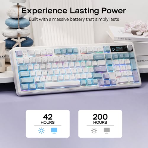 Image of EPOMAKER TH99 PRO 96% Mechanical Keyboard with Screen & Knob, 10000mAh, 2.4Ghz /BT, Hot Swap, Custom Driver, RGB Backlight, PBT Keycap, Wireless Gaming Keyboard for PC /Mac (Blue&White, Sea Salt Silent)
