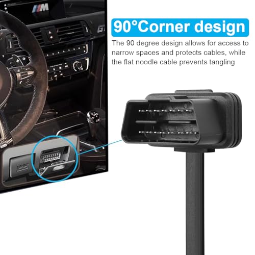 Image of STHIRA OBD2 Extension Cable, 16 Pin Extension Cable for OBDII Scanner, 23.6'' Ultra-Thin OBDII Male to Female Extension Cable Diagnostic Extender Cord Adapter