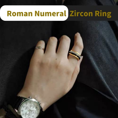 18K Gold Plated Roman Numeral Cubic Zirconia Ring For Women, Square Cz Gold Rings For Men, Spinner Silver Mens Rings Stainless Steel Size 5-12 (Gold Zirconia Ring, 8) #TOP7