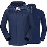 CAMELSPORTS Men's Mountain Ski Jacket 3 in 1 Waterproof Winter Jacket Warm Snow Jacket Hooded Rain Coat Windproof Winter Coat Dark Blue