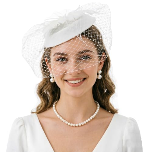 Image of DRESHOW Fascinators Hat Feather Headband Women's Fascinators Tea Party Headwear with Clip Flower Head Band for Girls & Women