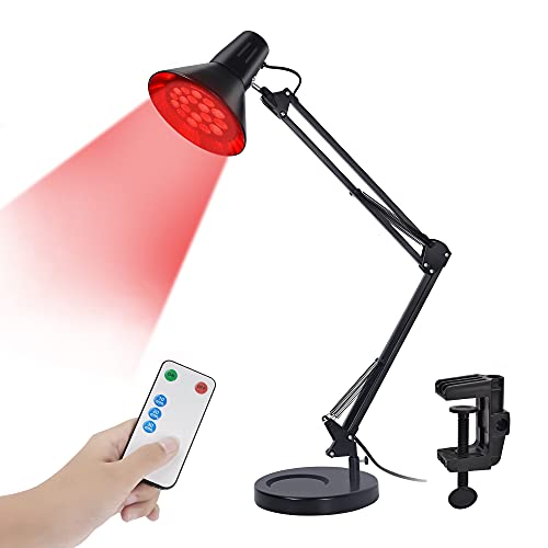 Red Light Therapy Device with Stand, HebutyLife Timer Remote Near Infrared Light Therapy Desk Lamp No EMF 660nm 850nm Infrared Light Bulb with Clamp for Body Face Neck Joint Muscle Knee Painâ€¦