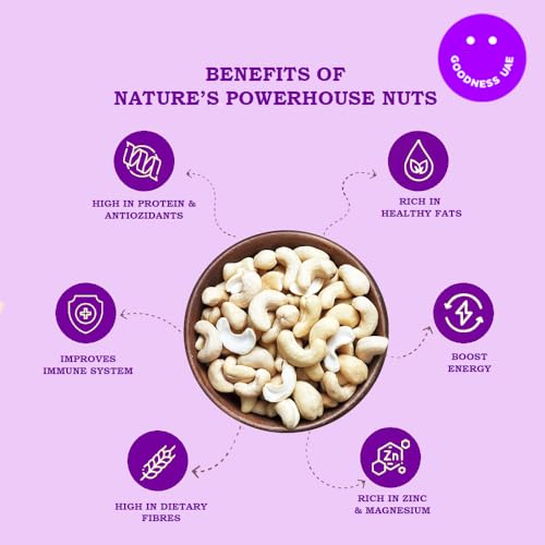 كاجو خام من جودنيس الإمارات | 1 كجم | غني بالزنك والمغنيسيوم | عالي في البروتين ومضادات الأكسدة | ألياف غذائية لنظام مناعي صحي ووجبات خفيفة صحية جاهزة للأكل | كاجو أبيض كامل