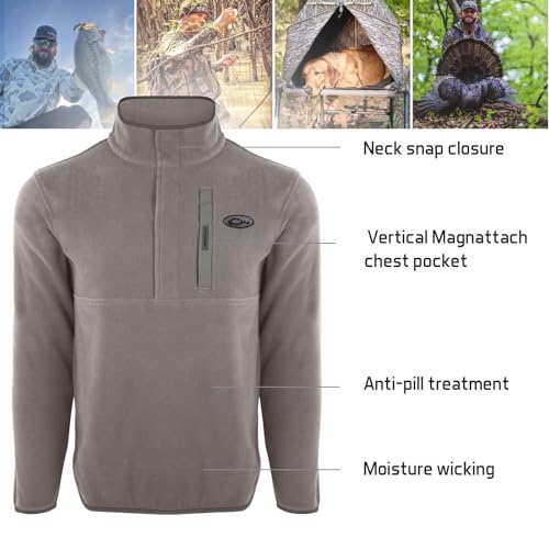 Image of Drake Waterfowl Men's Camp 2.0 Fleece Pullover | Hunting Anti-Pill Moisture Wicking 1 /4 Neck Snap Sweater with Chest Pocket
