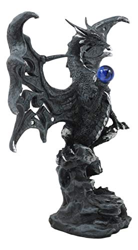 Estatua de Dragón Gótico con Orbe Azul 8 pulgadas miniatura 5