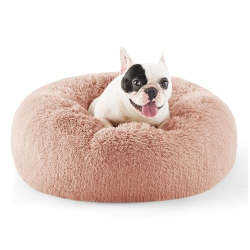 BEDSURE Katzenbett waschbar Flauschiges Katzenbett - Ø 60 cm Katzenschlafplatz für Katzen, plüsch Katzenkissen rund Kuschelbett, Rosa