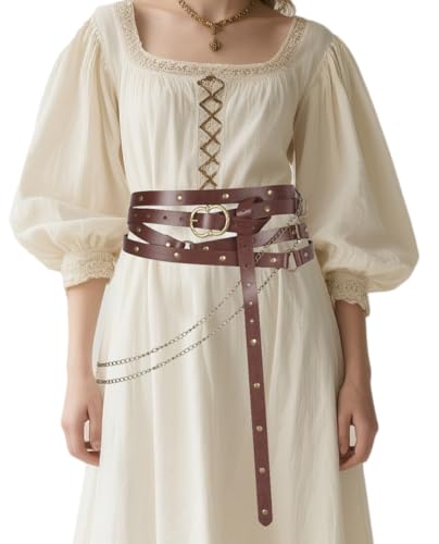 Renaissance Belt for Women Viking Medieval Pirate Goth Belt Steampunk Faux Leather Ren Faire Costume Accessories