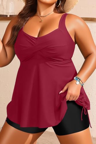 Image of Aqua Eve Women Plus Size Tankini Swimsuit Two Piece Flowy Swimdress Bathing Suits with Shorts