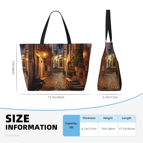 Italian Old Street Large Beach Tote Bag Women Beach Tote Bag For Pool Gym Grocery Travel With Multiple Pocket4