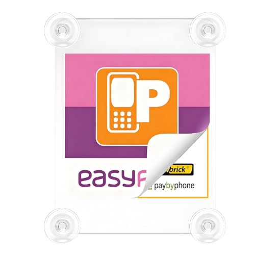 Easypark Plexiglas Schild Träger mit 4x Saugnapf 9x12cm - Easy Park Plakette für Digitale Ticketanbieter Vignette Hülle mit Aufkleber Stikcer