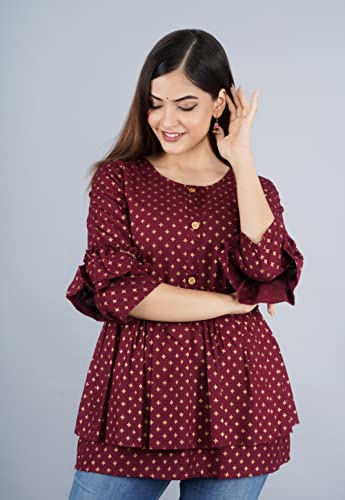 Image of Shiva Fab Short Kurti for Women | Embroidered Straight Rayon Kurta | Round Neck Full Sleeves Short Kurti for Women's