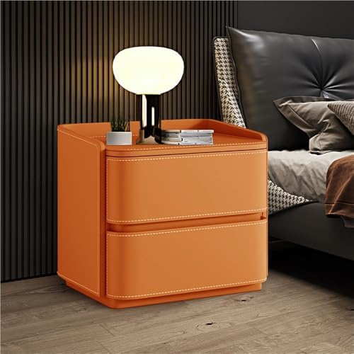 Luxury Leather Nightstand with 2 Storage Drawers, Fully Assembled Minimalist Bedside Table, Stylish Accent Table for Bedroom & Living Room, Compact Design (48x40x50cm)