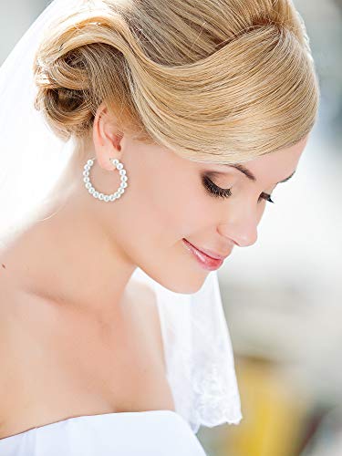 Hicarer 3 Pairs Pearl Hoop Earrings Pearl Earrings for Women Girlfriend Brides Gift Silver Earring Needle4