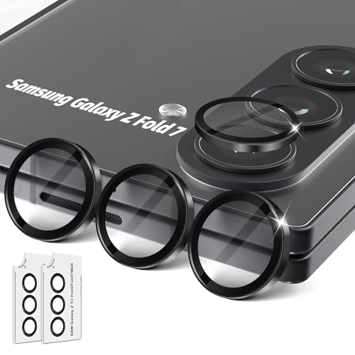 Orzero (2 Sets) Camera Lens Protector for Samsung Galaxy Z TirFold/Fold 7, [EZ Install] [Case-Friendly] 9H Tempered Glass Alloy Metal Ring Lens Cover, Military-Grade Shockproof, HD Clarity Anti-Glare (Black)