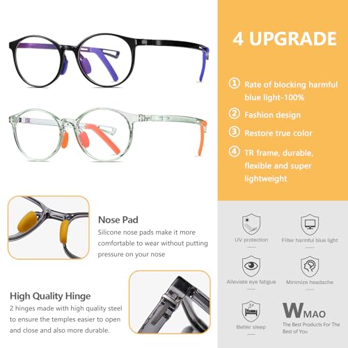 Image of Blue Light Blocking Glasses for Kids TR90 Frame Anti Blue Light Glasses with Anti Eyestrain & UV Glare for Gaming & Reading(Round Light /Green)
