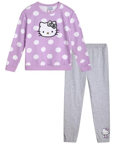Hello Kitty Girls Sweatpants Set - 2 Piece Fleece Crewneck Sweatshirt and Girls Joggers Cute Matching Clothing Set (2T-12)
