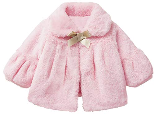 Baby Girls Faux Fur Fleece Coat Warm Winter Cape Cloak Lantern Sleeve Jacket Outerwear Pink