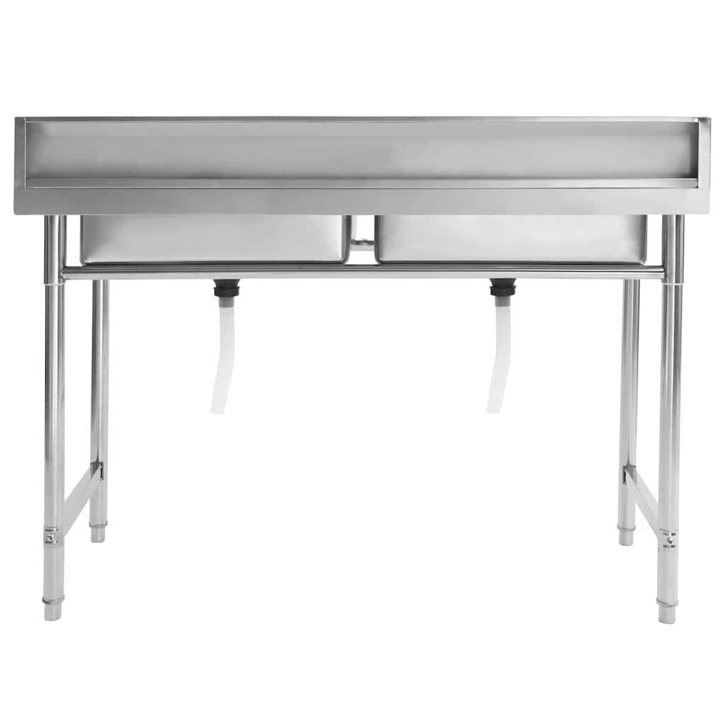 Fregadero de cocina doble de acero inoxidable con escurridor y sifón, fregadero con desagüe y rebosadero, fregadero empotrable para cocina, 120 x 60 x 85 cm, apto para alimentos, fácil de