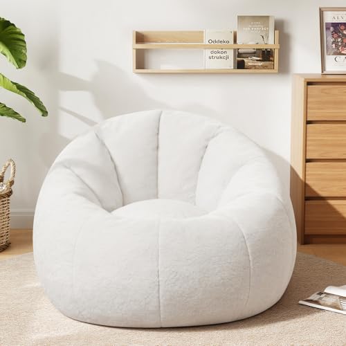 MeMoreCool XXL Sitzsack für Erwachsene und Kinder Bean Bag Mit Schaumfüllung Weich Lounge Sessel Mit Schlaffunktionzum Lesen und Entspannen für Wohnzimmer Schlafzimmer 110 x 110 x 70 cm Weiß