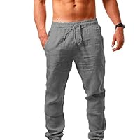 2025 Pantalon Lin Homme, Pantalons en Coton Lin pour Hommes Été Décontracté, Jogging De Sport Couleur Unie, Chino Regular Fit Stretch, Business Ample avec Poches Long Pants Mode