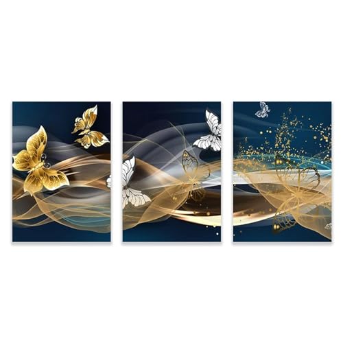 Décoration d'intérieur triptyque avec tableau abstrait géométrique or