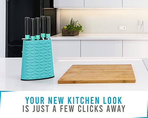 Knife Block For Kitchen Storage W/Removable Bristles - Convenient & Secure Knife Stand For Holding Small & Large Knives- Blue #TOP5