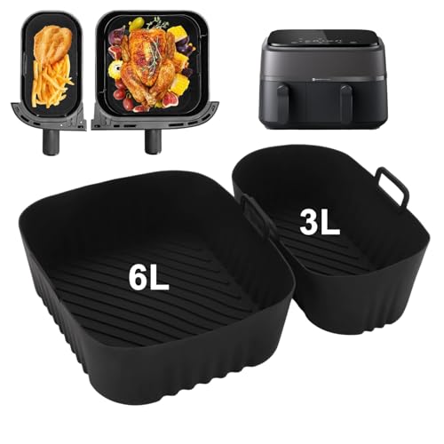 Air Fryer Silicone Liner for Philips Dual Basket Air Fryer 3000 Series 6L/3L,2-Pack Reusable Dual Airfryer Liners Air Fryer Accessories for Philips 9L 2-Drawer Air Fryer NA350/00