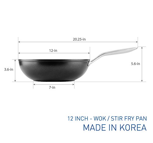Techef - Onyx Collection, 12-Inch Nonstick Flat Bottom Wok/Stir-Fry Pan - Pfoa Free, Dishwasher And Oven Safe, Made In Korea #TOP5