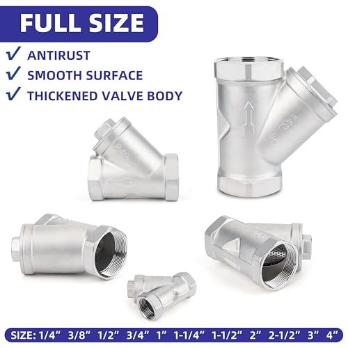 Image of Industrial Plumbing Y Strainers NPT Female 2-1 /2 inch, Heavy Duty 304 Stainless Steel Y-Strainer, Y-Shaped Filter Valve Connector with 80 Mesh Screen to Remove Excess Impurities for Water Oil Gas DN65