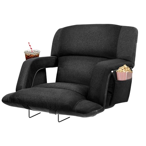 cjdropshipping Extra Wide Bleacher Chairs with Back and Cushion Folding Stadium Chairs, Sofa Style Design ,6 Reclining Positions Waterproof Bleacher Seats (1, Black, Wide-26in)