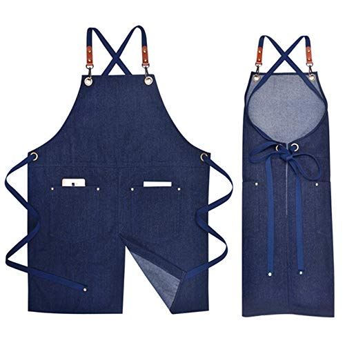 tablier Tablier Cross Back Work Wear Black Denim Coton Strap Cafe Barman Petrender Chef Uniforme Barber Fleurer jardinier Bleu