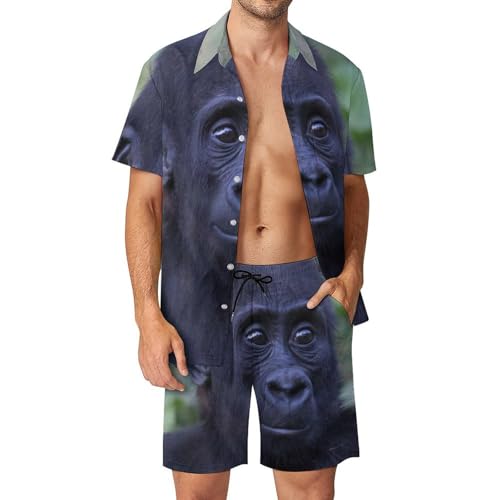 Chemise Hawaïenne Homme Chimpanzé Ensemble Anti-Transpiration Short Pantalon Plage S