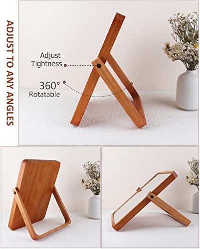 DaizySight Wooden Desk Mirror for Makeup Small Rounded Rectangle Natural Cosmetic Mirror with Adjustable Stand for Make up Table Aesthetic Desk Decor - Image 3