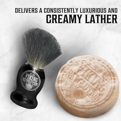 Image of Viking Revolution Shaving Soap for Men - Shave Soap for Use with Shaving Brush and Bowl for Smoothest Wet Shave, Shaving Soap Puck - 4 Pack Variety, Each Pack 2.5oz (Vanilla, Bergamot, Tobacco, Oud)