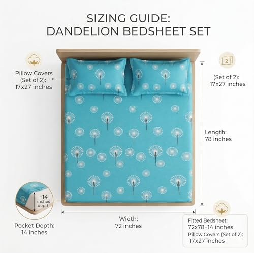 Image of BSB HOME 280 TC 100% Cotton Bedsheet with Pillow Covers, Soft Breathable Fabric, Skin-Friendly Floral Printed Double Bed Sheet, Durable & All-Season Comfort - 72 x 78 +14 Inches (Aqua & White)