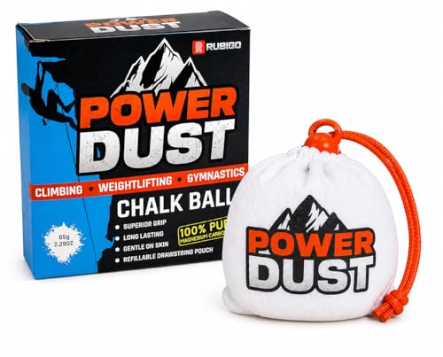POWER DUST - Climbing Chalk Ball 65g Refillable Gym Chalk with Drawstring - 100% Pure Magnesium Carbonate. For Gym Gymnastics Rock Climbing Bouldering Weightlifting (1)