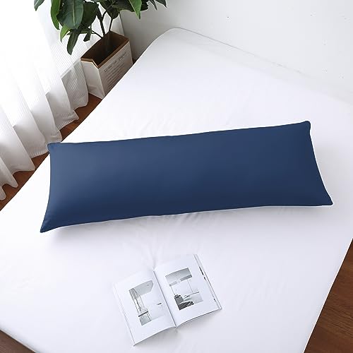Image of 100% Egyptian Cotton Body Pillow Cover Long Pillow Case, 600 Thread Count Bed Pillow Protector with Zipper, Sateen Weave Cooling Full Body Pillowcase for Adults 20x54 Inches (1PC,Body, Navy Blue)
