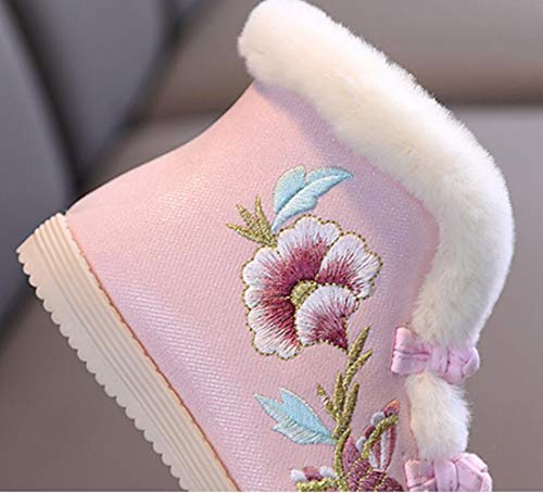 Girls Cotton Winter Warm Embroidery Flat Shoes Fur Lined Button Snow Ankle Boots(Toddler/Little Kid)3