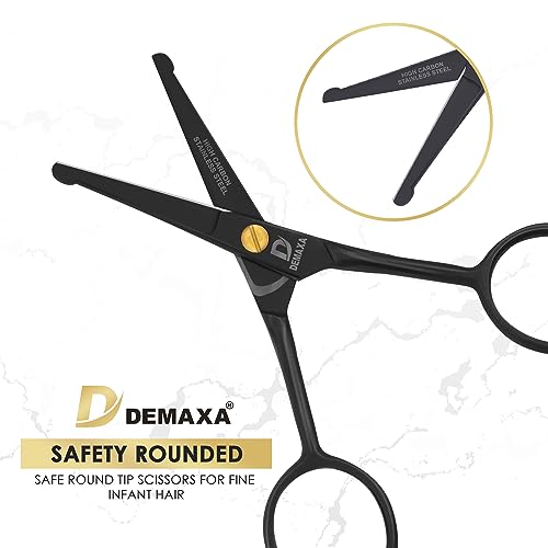 Image of DEMAXA 4.5 inch Round Tip Safety Mustache Scissors Beard Scissors with 1 Mustache Comb, 1 Beard Comb & Soft Pouch - Best Facial Hair Shears for Beard Mustache Trimming Nose & Ear Hair