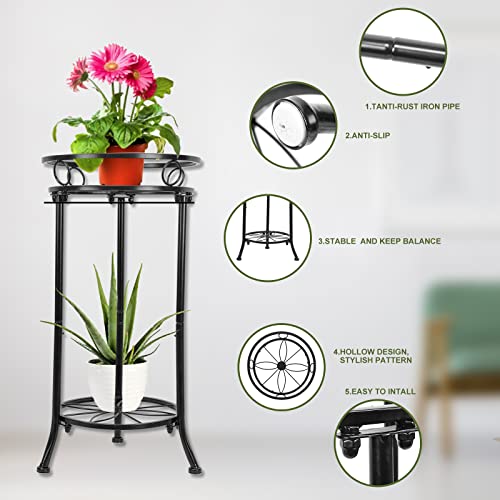 Plant Stands Indoor, Metal Potted Plant Stand Outdoor, 2 Tier Tall Patio Flower Pot Stand Corner, Anti-Rust Heavy Duty Multiple Holder Shelf Rack 20.3" (Black) #TOP1