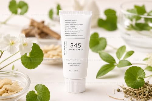 Image of KIMEE 345 Relief Cream | Daily Face Moisturizer for Soothing Recovery and Blemish Care with PDRN and Niacinamide | Korean Vegan Skincare for All Skin Types | 50ml Hair Brush