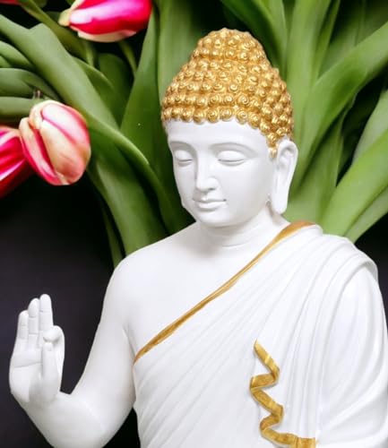 Image of 2 Feet Height Decorative Meditating Buddha Idol for Home Decor Big Size, Black Ceramic Murti, Meditation Buddha Statue, Home Garden Decor (White & Golden)