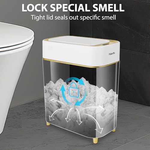 Image of Pukomc 2.3 Gallon / 9L Automatic Adsorption Sensor Trash Can | White Gold Motion Sensor Garbage Bin with Suction, Slim Fashionable Design for Kitchen, Bathroom, Office & Small Space