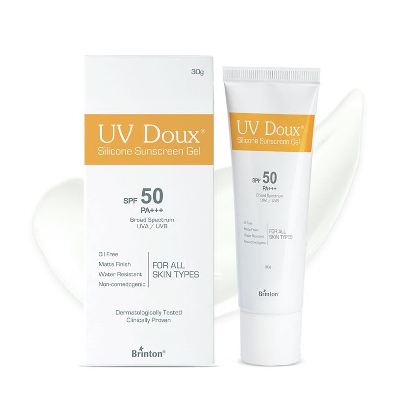 Image of Brinton UV Doux Sunscreen Gel SPF 50 PA+++ | Broad Spectrum UVA & UVB | No White Cast | Benzene-Free | Dermatologist-Approved | Non-Comedogenic | Water-Resistant | 30 g x 2