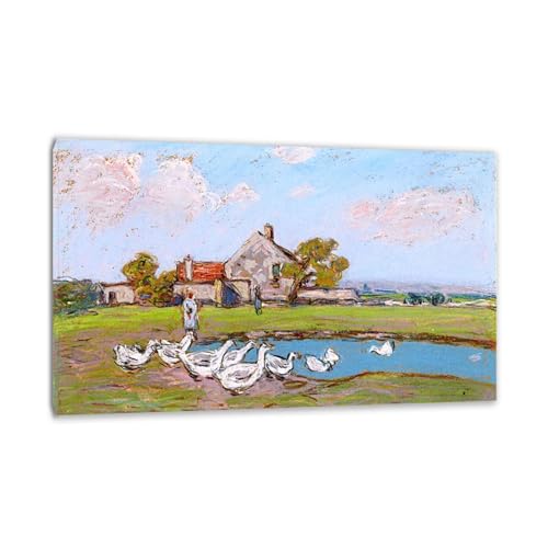 Impression sur toile La Fille à l'Oie aux Sablons reproduction Alfred Sisley 40x64cm