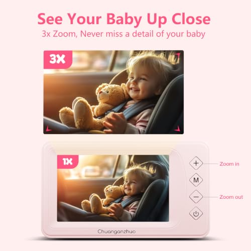 Image of Baby Car Camera with NO.1 Night Vision, 3X Zoom, USB Powered, 5'' HD 1080P IPS Crystal-Clear Car Baby Monitor, Backseat /Carseat Camera for Kids Infants Rear Facing, S100U Light Pink